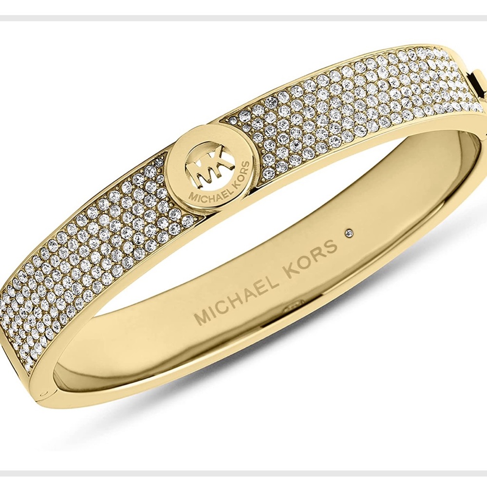 Michael Kors Stainless Steel Gold Bangle Bracelet with Crystal Accents
